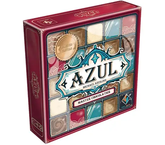 Doos van het bordspel Azul met afbeelding van lichtgevende vakjes.